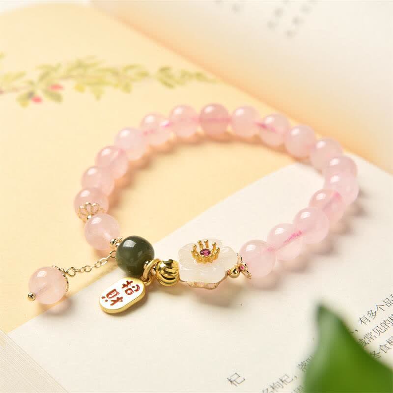 Pulsera de amor cálido con flor de jade de cristal rosa natural Mythstone 