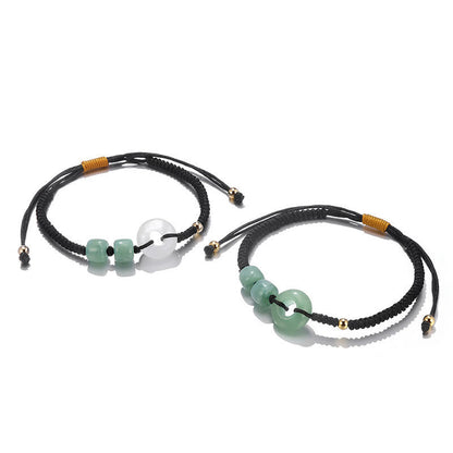 Mythstone 2Pcs Green Aventurine White Jade Peace Buckle Luck Braided Couple Bracelet