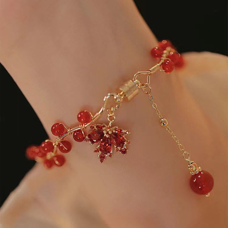 Mythstone Red Maple Leaf Luck Charm Bracelet