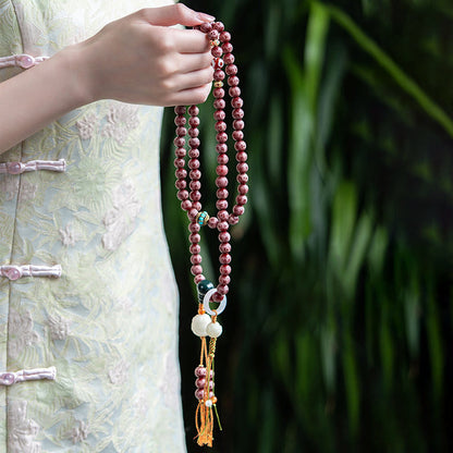 Pulsera de armonía grabada con semilla de bodhi roja de Mythstone Om Mani Padme Hum Lotus 