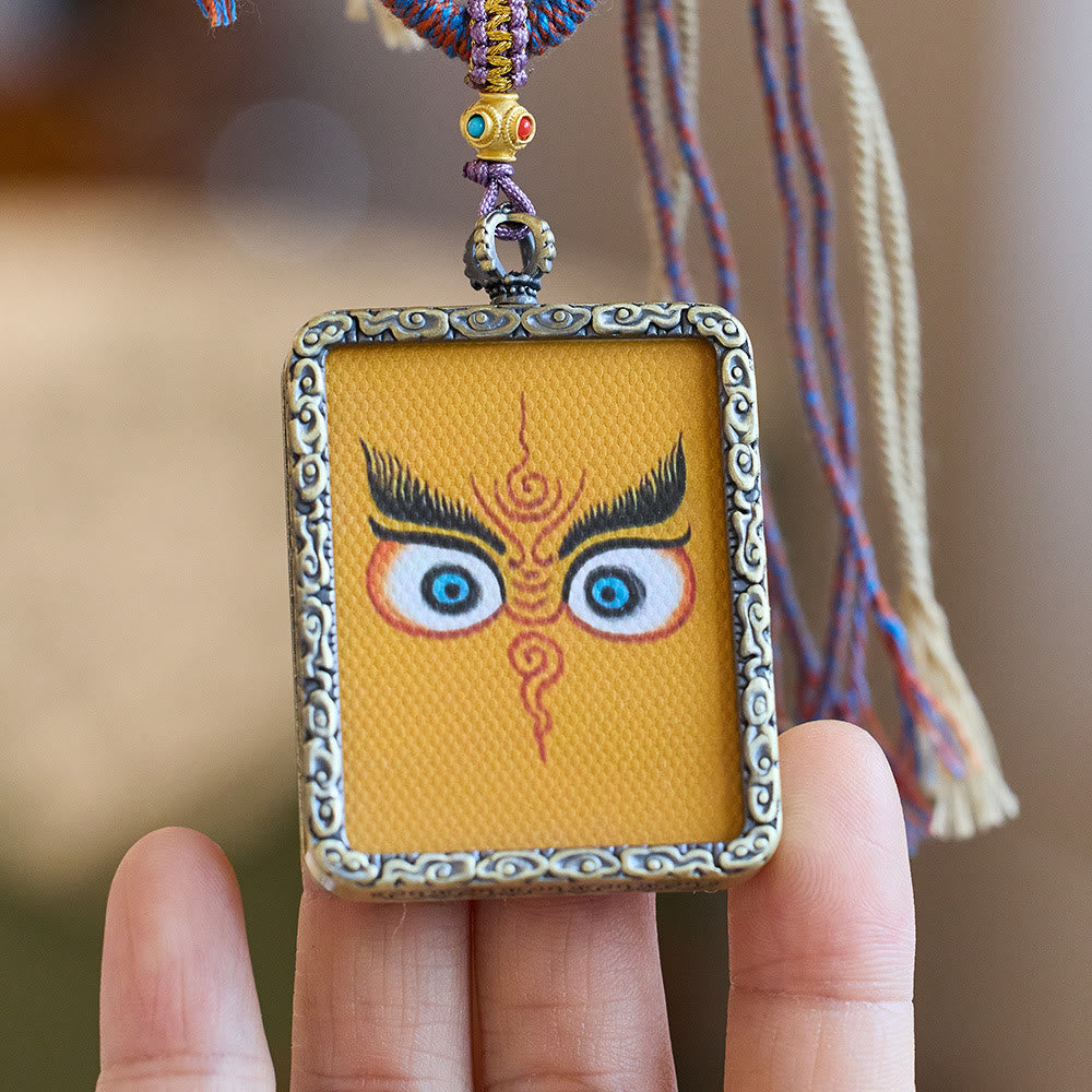 Mythstone Tibet Yellow God Of Wealth Hand-Painted Thangka Ghau Prayer Box Koi Fish Wealth Necklace Pendant