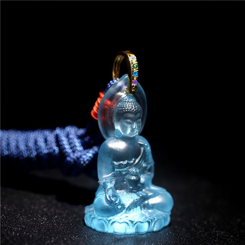 Mythstone Blue Tathagata Buddha Medicine Buddha Liuli Crystal Serenity Amulet Necklace Pendant