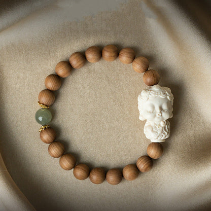 Mythstone Sandalwood Hetian Jade Ivory Fruit Green Tara Protection Bracelet