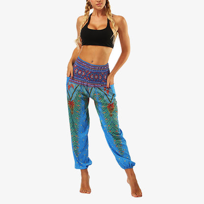 Mythstone Hippie Pants Baggy Boho High Waist Lounge Trousers with Pockets Women's Yoga Pants