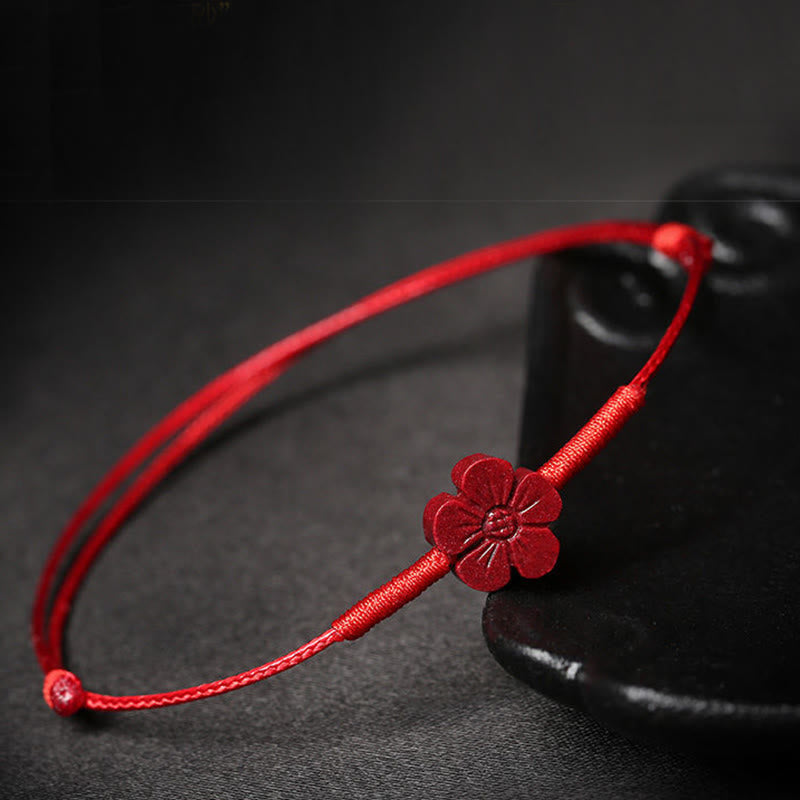 Mythstone Handmade Plum Blossom Four Leaf Clover PiXiu Lotus Koi Fish Cinnabar Blessing Braid Bracelet