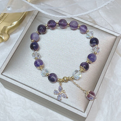 Mythstone Natural Amethyst Crystal Spiritual Butterfly Charm Bracelet