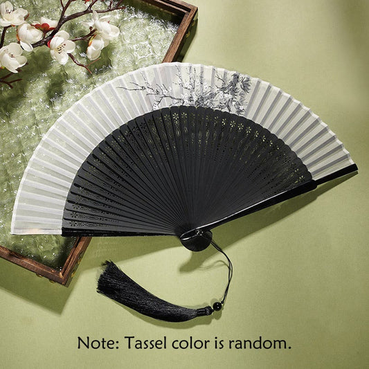 Mythstone Ancient Flowers Branches Handheld Bamboo Folding Fan 21cm