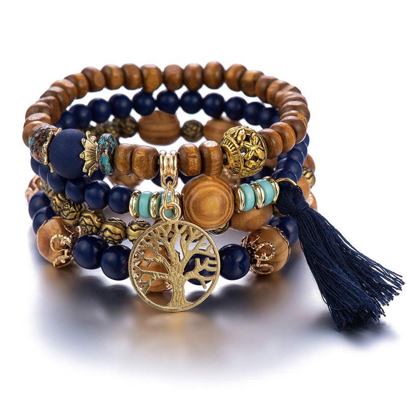 Mythstone Wenge Wood Layered Tree Tassel Healing Bracelet