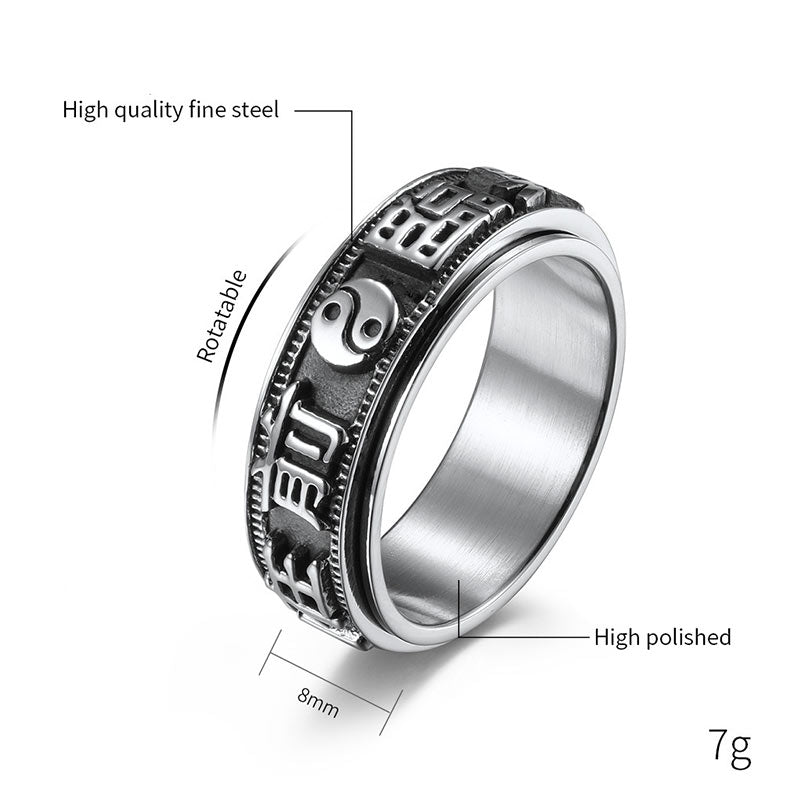 Mythstone Letter Words Balance Calm Titanium Steel Rotatable Ring