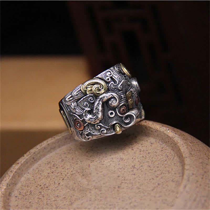 Mythstone 925 Sterling Silver Fengshui Kui Cattle Protection Adjustable Ring