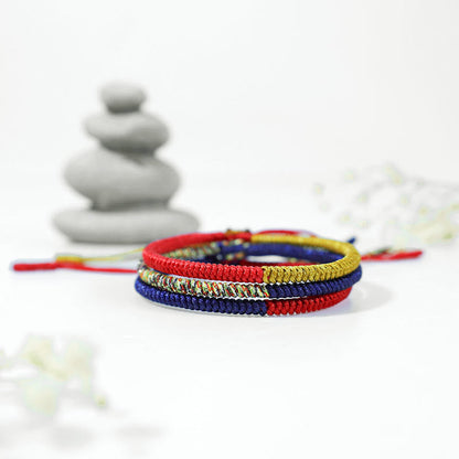 Mythstone Tibet Handmade Multicolor King Kong Knot Faith Protection Braided Two-Color String Bracelet