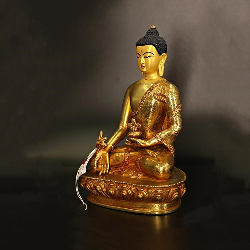 Estatua decorativa bañada en oro y cobre de Buda Shakyamuni, Buda de la medicina, compasión, piedra mitológica 