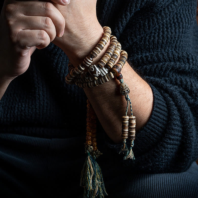 MythStone Tibetan 108 Mala Beads Yak Bone Dzi Bead The Lord of the Corpse Forest Strength Bracelet