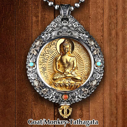 Mythstone Chinese Zodiac Natal Buddha Thangka Nine Palaces Eight Diagrams Wealth Rotatable Necklace Pendant