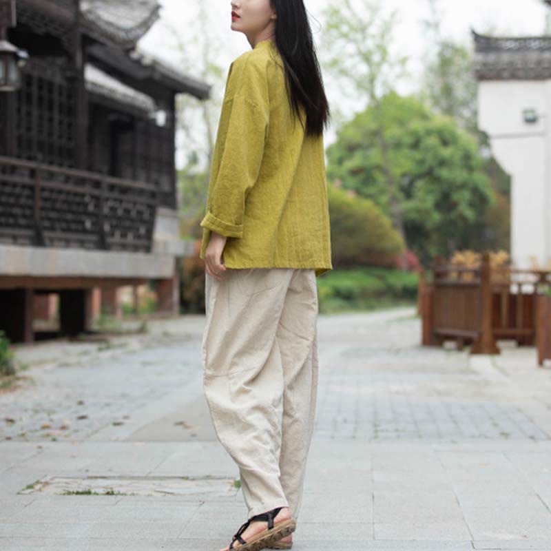 Blusa de lino con ramio Mythstone para mujer, estilo chino Hanfu