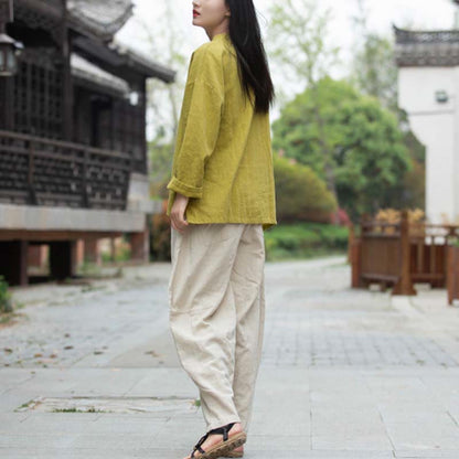 Blusa de lino con ramio Mythstone para mujer, estilo chino Hanfu