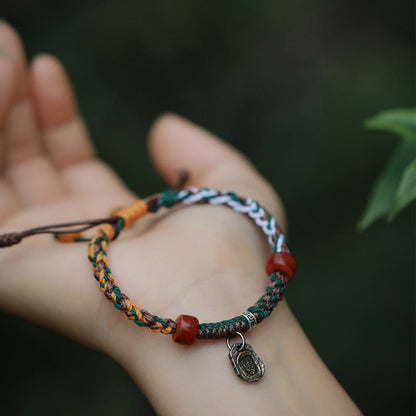 Pulsera trenzada de protección con hueso de camello de la diosa de la riqueza Zakiram de plata de ley 925 tibetana hecha a mano de Mythstone 