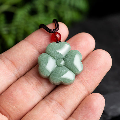 Mytthstone Natural Lucky Four Leaf Clover Jade Prosperity Necklace Pendant