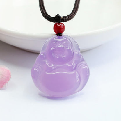 Mythstone Laughing Buddha Purple Jade Happiness Necklace Pendant