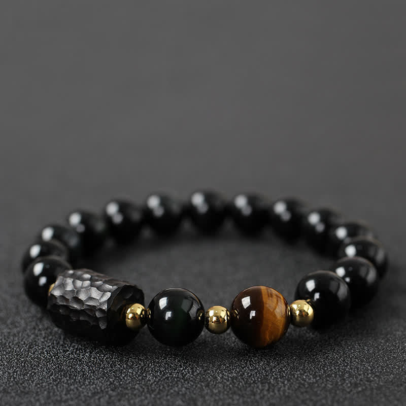 Black Obsidian Ebony Wood Red Tiger Eye Strength Couple Bracelet