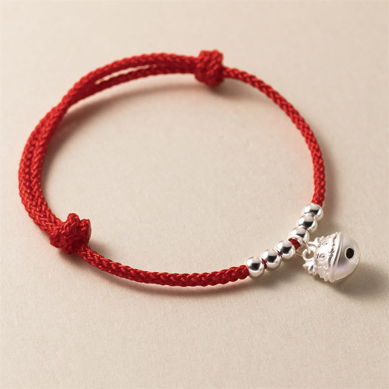 Mythstone Year of the Dragon 925 Sterling Silver Handmade Dragon Carved Success Braided Red Bracelet