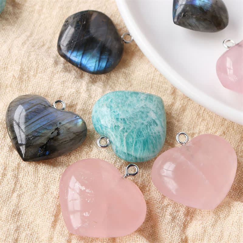 Mythstone Labradorite Amazonite Pink Crystal Love Heart Support Necklace Pendant