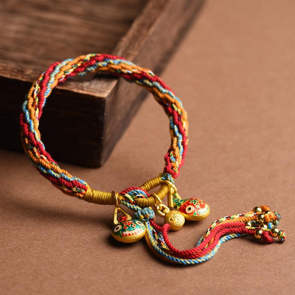 Mythstone Gold Swallowing Beast Family Luck Reincarnation Knot Braid Colorful String Bracelet