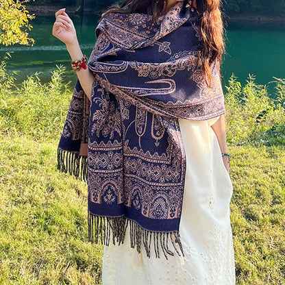 Mythstone Vintage Tibetan Leaves Pattern Design Shawl Cozy Travel Scarf Wrap