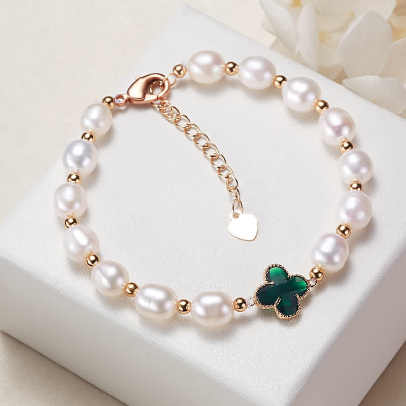 MythStone Pearl Four Leaf Clover Wealth Chain Bracelet