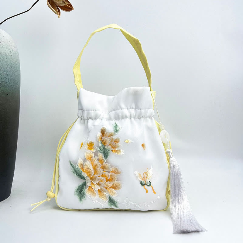 Mythstone Suzhou Embroidery Rabbit Lotus Epiphyllum Peony Magnolia Silk Tote Crossbody Bag Shoulder Bag Handbag