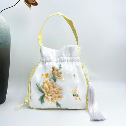 Mythstone Suzhou Embroidery Rabbit Lotus Epiphyllum Peony Magnolia Silk Tote Crossbody Bag Shoulder Bag Handbag