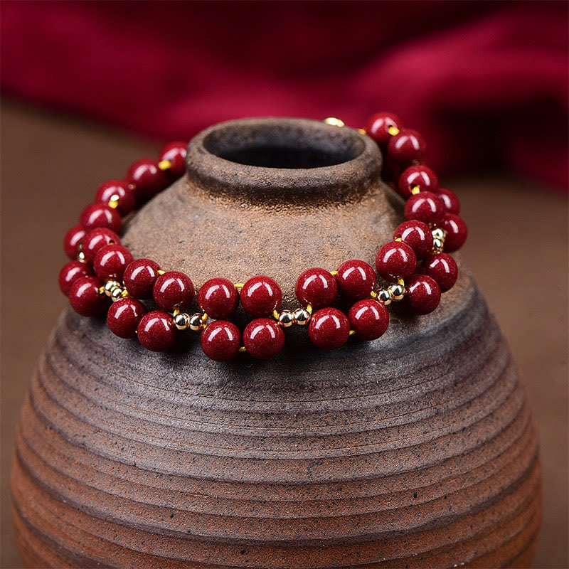 Mythstone Natural Cinnabar Beaded Blessing Bracelet