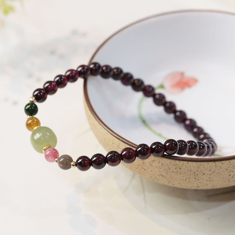 Mythstone Natural Garnet Hetian Jade Tourmaline Bead Passion Bracelet