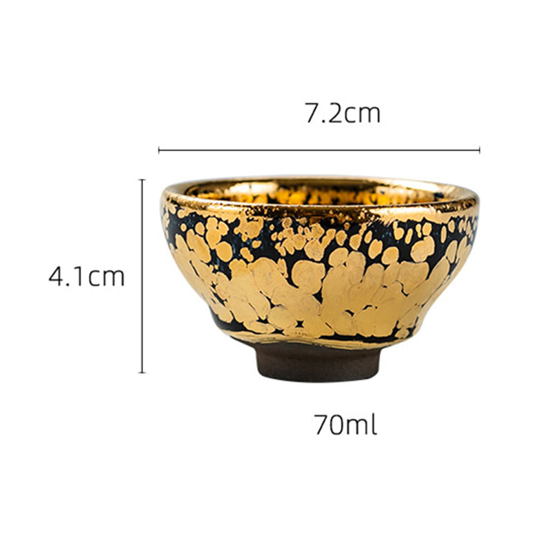 Mythstone 24K Gold Spot Pattern Chinese Jianzhan Ceramic Teacup Kung Fu Tea Cup Bowl With Gift Box