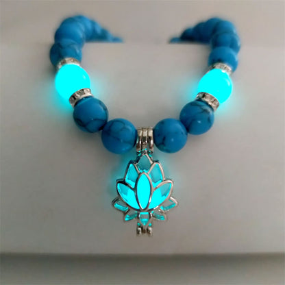 MythStone Tibetan Turquoise Glowstone Luminous Bead Lotus Protection Bracelet