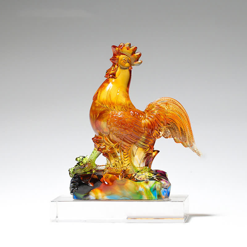 Gallo de cristal de Liuli hecho a mano de Mythstone, pieza de arte para decoración del hogar 