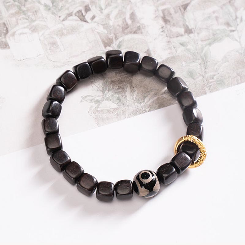 Mythstone Tibetan Ebony Wood Dzi Bead Balance Calm Bracelet