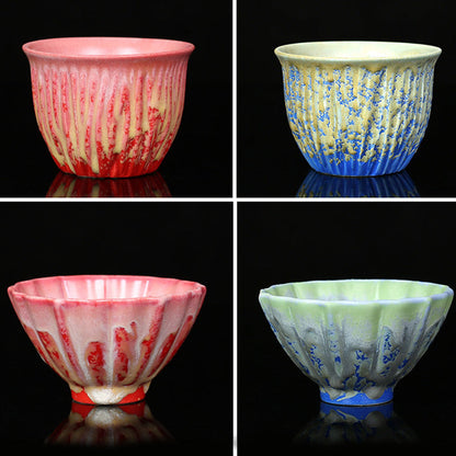 Mythstone Retro Blue Red Gradient Lotus Pattern Kiln Change Ceramic Teacup Kung Fu Tea Cup Bowl