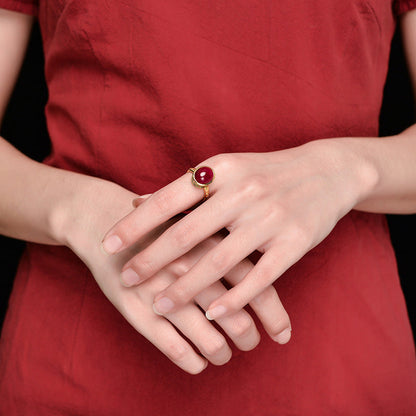 Mythstone 925 Sterling Silver Red Corundum Courage Ring