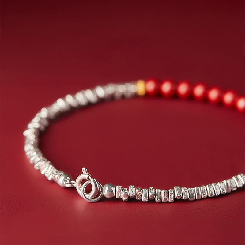 Mythstone 925 Sterling Silver Cinnabar Fu Character Blessing Bracelet