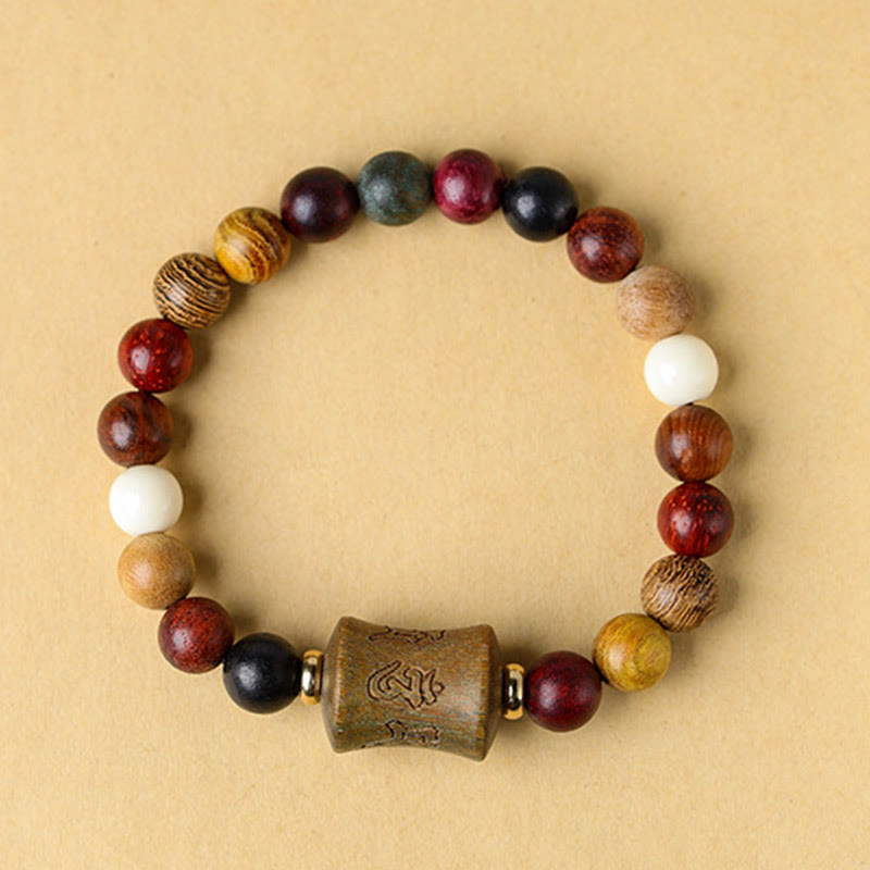 Mythstone Tibet Multicolored Sandalwood Om Mani Padme Hum Protection Bracelet