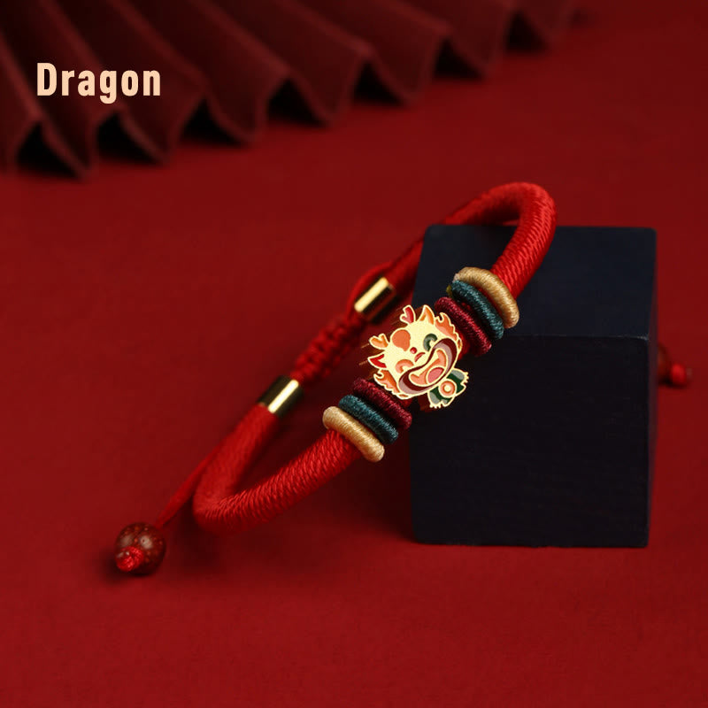 Pulsera trenzada roja con el año del dragón y la suerte del zodíaco chino hecha a mano en plata de ley 925 de Mythstone 