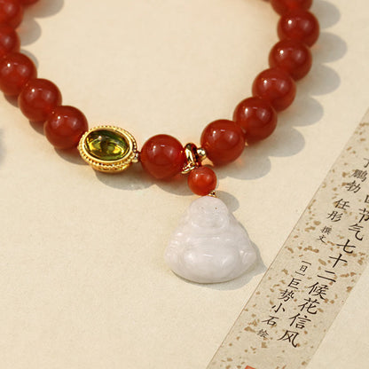 Mythstone Natural Red Agate Buddha Success Bracelet