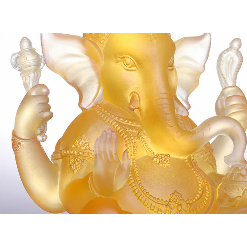 Mythstone Handmade Ganesh Ganpati Elephant Figurine Liuli Crystal Art Piece Protection Statue Home Decoration