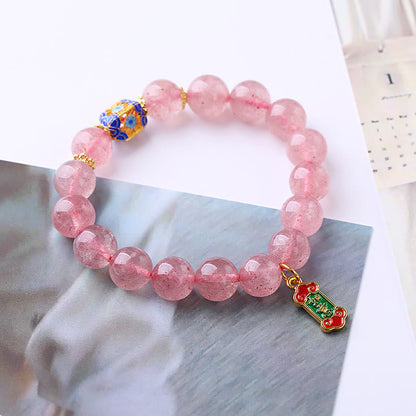 Mythstone Strawberry Quartz Positive Ruyi Charm Bracelet