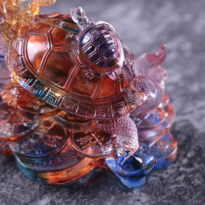 Mythstone Feng Shui Dragon Turtle Coins Handmade Liuli Crystal Luck Art Piece Home Office Decoration