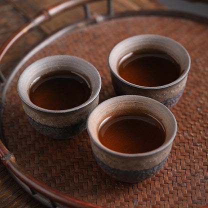 Mythstone Simple Brown Striped Texture Ceramic Teacup Kung Fu Tea Cup Bowl