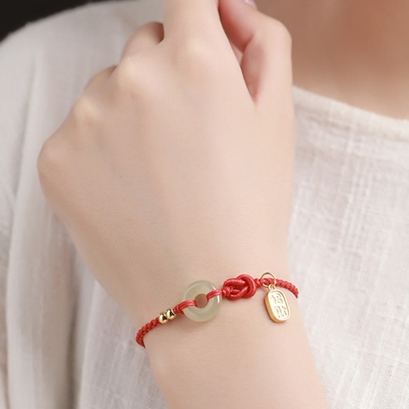 Mythstone Hetian Jade Peace Buckle Fu Character String Luck Bracelet