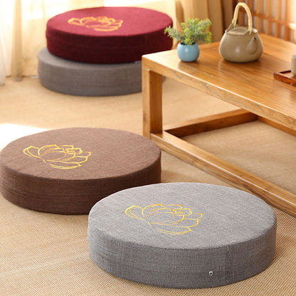 Mythstone Lotus Embroidery Cotton Linen Meditation Seat Cushion