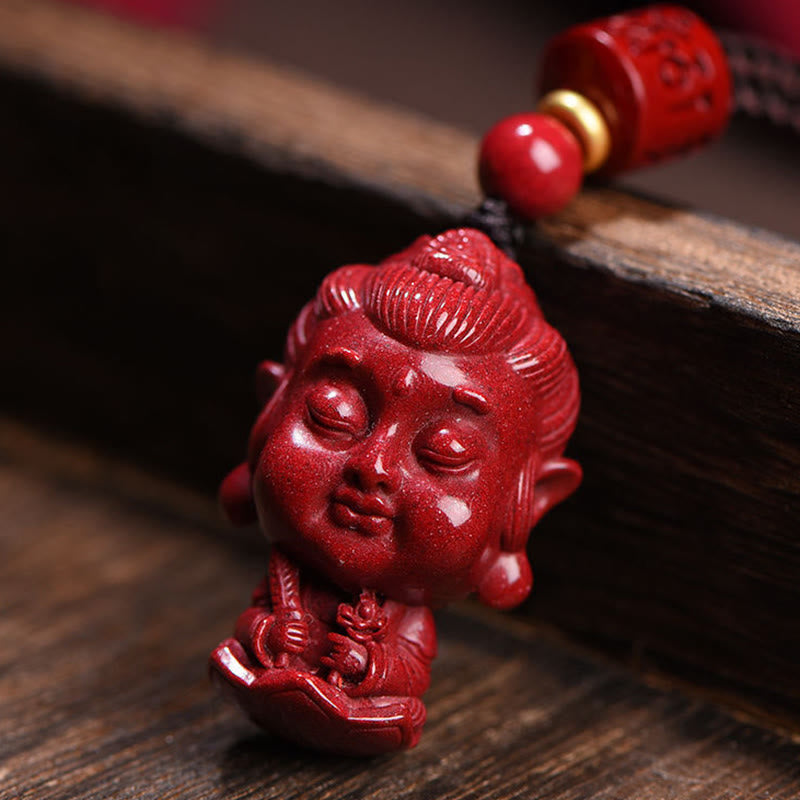 Mythstone Chinese Zodiac Natal Buddha Natural Cinnabar Amulet Keep Away Evil Spirits Necklace Pendant